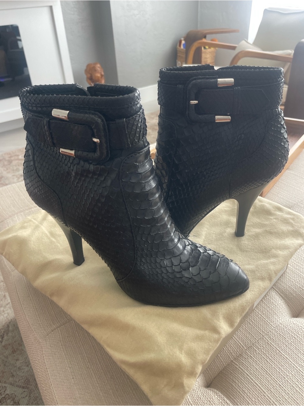 Burberry Black Textured Pointed-Toe Ankle Boots - Women's